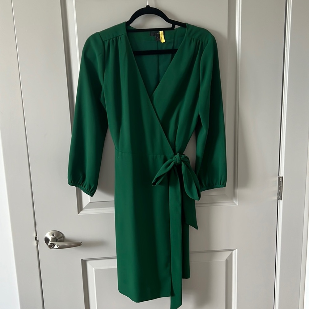 JCrew Green Crepe Wrap Dress